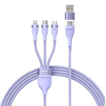 Baseus Καλώδιο USB 3σε1 Flash Series 2 USB-C/MicroUSB/Lightning 100W 1.2m Λιλά (CASS030105) (BASCASS030105)