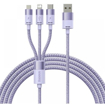 Baseus Καλώδιο USB 3σε1 StarSpeed Series USB-C + MicroUSB + Lightning 3.5A 1.2m Λιλά (CAXS000005) (BASCAXS000005)