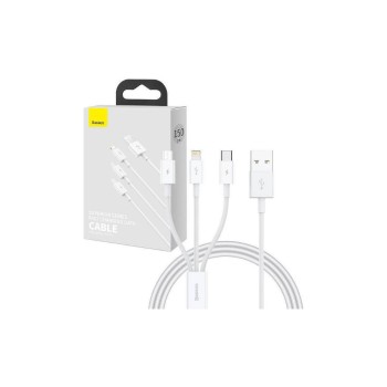 Baseus Καλώδιο 3σε1 USB σε USB-C/Lightning/MicroUSB Superior Data 3.5A 0.5m Λευκό (P10320105221-01) (BASP10320105221-01)
