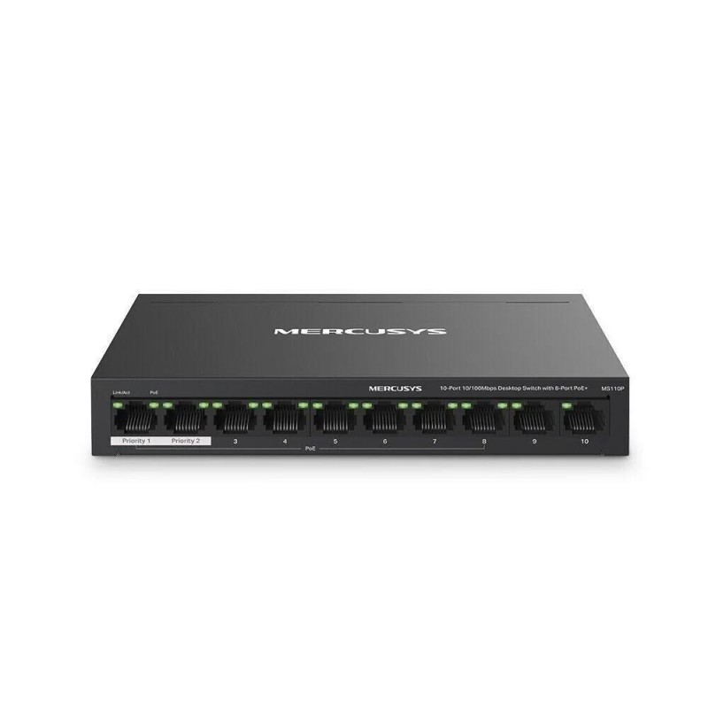 Mercusys 10-Port 10/100Mbps Desktop Switch with 8-Port PoE+ (MS110P) (MERMS110P) Mercusys 10-Port 10/100Mbps Desktop Switch with 8-Port PoE+ (MS110P) (MERMS110P)