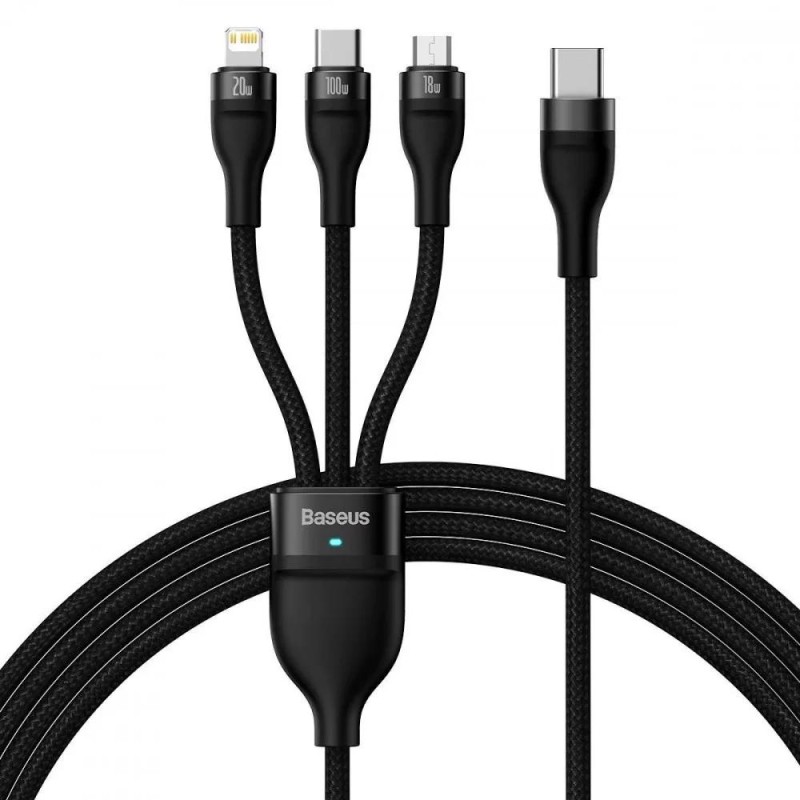Baseus Καλώδιο USB 3σε1 Flash Series 2 USB-C/MicroUSB/Lightning 100W 1.5m Μαύρο (CASS030201) (BASCASS030201) Baseus Καλώδιο USB 3σε1 Flash Series 2 USB-C/MicroUSB/Lightning 100W 1.5m Μαύρο (CASS030201) (BASCASS030201)