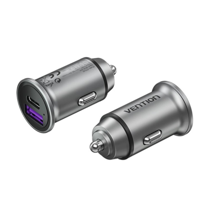 VENTION 2-Port USB (A+C) Car Charger (30W/30W) Gray Mini Style Aluminium Alloy Type (FFFH0) (VENFFFH0) VENTION 2-Port USB (A+C) Car Charger (30W/30W) Gray Mini Style Aluminium Alloy Type (FFFH0) (VENFFFH0)