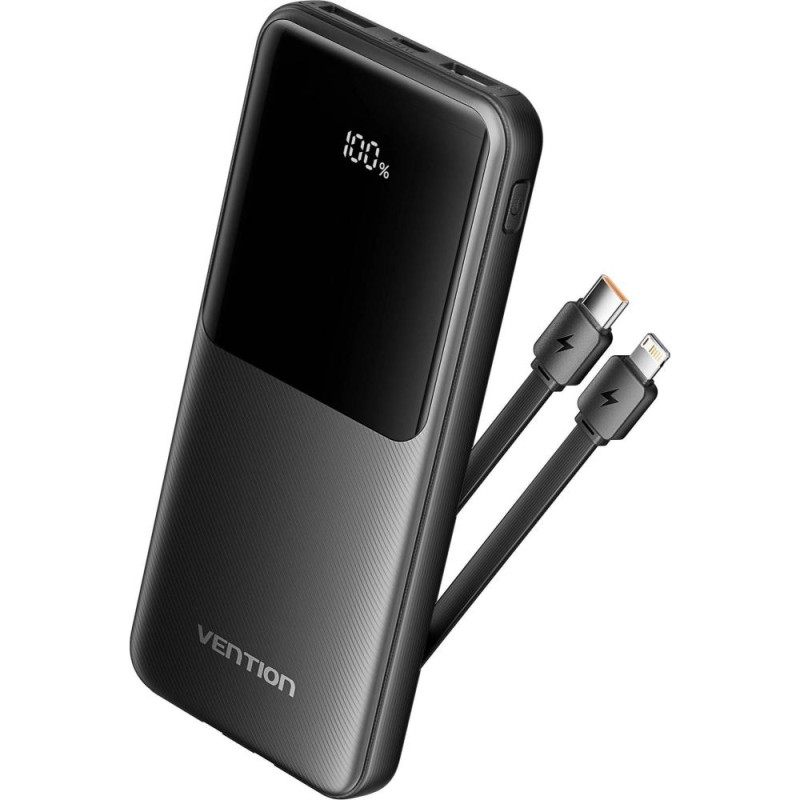 VENTION 10.000mAh Power Bank (Micro-USB + USB-C + USB-A + USB-A) with Built-In Type-C and Lightning Cables 22.5W Black Led Display Type (FHOB0) (VENFHOB0) VENTION 10.000mAh Power Bank (Micro-USB + USB-C + USB-A + USB-A) with Built-In Type-C and Lightning Cables 22.5W Black Led Display Type (FHOB0) (VENFHOB0)