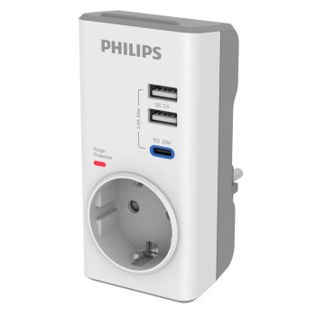 Philips Μονόπριζο Aσφαλείας USB-C/USB-A Λευκό (CHP8010W/GRS) (PHICHP8010WGRS)