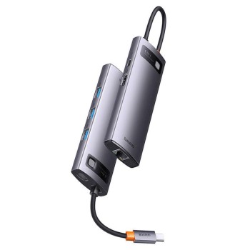 Baseus Docking Station 6σε1 StarJoy Series, USB-C σε 3xUSB 3.0 + HDMI + USB-C PD + RJ45 Γκρι (WKWG080013) (BASWKWG080013)