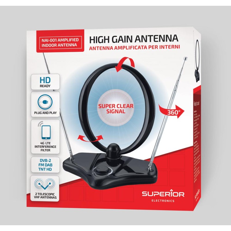 Superior Εσωτερική Ενισχυμένη Κεραία Τηλεόρασης VHF/UHF/FM με Υποστήριξη HD/Full HD/4K (SUPNAI001) (SPRSUPNAI001) Superior Εσωτερική Ενισχυμένη Κεραία Τηλεόρασης VHF/UHF/FM με Υποστήριξη HD/Full HD/4K (SUPNAI001) (SPRSUPNAI001)