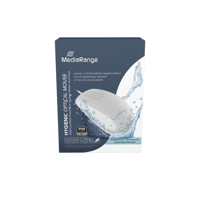 MediaRange Wired Optical 2-Button Hygienic Mouse with Touch-Scroll, 1.000 dpi, IP68, White (MROS265) MediaRange Wired Optical 2-Button Hygienic Mouse with Touch-Scroll, 1.000 dpi, IP68, White (MROS265)