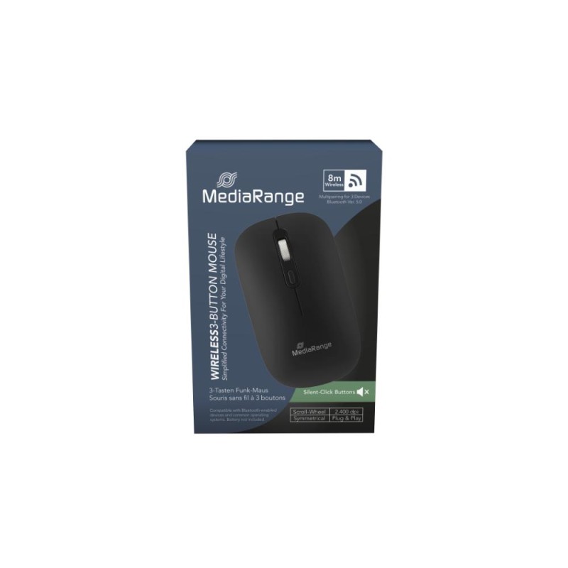 MediaRange Optical 4-Button Wireless.Scroll-Wheel,1.000 - 2.400 dpi,BT Ver. 5.0), Black (MROS267) MediaRange Optical 4-Button Wireless.Scroll-Wheel,1.000 - 2.400 dpi,BT Ver. 5.0), Black (MROS267)