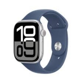 Apple Watch Series 10 GPS 46mm Silver Aluminium Case with Denim Sport Band - S/M (APPMWWL3QFA)