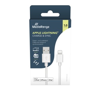 Καλώδιο MediaRange Charge and sync, USB 2.0 to Apple Lightning® plug, 1.0m, white (MRCS178)
