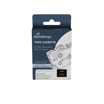 Ετικέτες Γενικής Χρήσης Mediarange (Brother TZ-344/TZe-344) 18mm, 8m, Laminated and Permanent Adhesive, Gold on Black (MRBTZ344)
