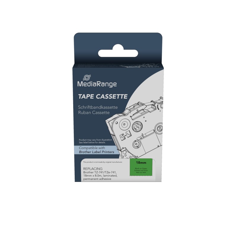 Ετικέτες Γενικής Χρήσης Mediarange (Brother TZ-741/TZe-741) 18mm, 8m, Laminated and Permanent Adhesive, Black on Green (MRBTZ741)