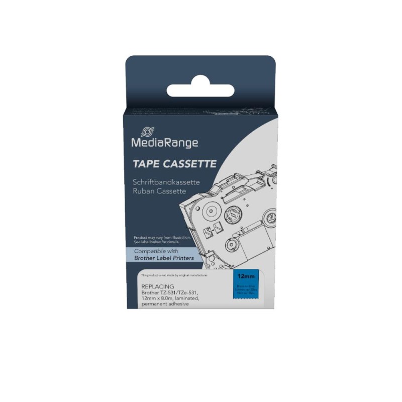 Ετικέτες Γενικής Χρήσης Mediarange (Brother TZ-531/TZe-531, 12mm, 8m, Laminated and Permanent Adhesive, Black on Blue) (MRBTZ531)