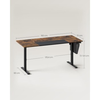 Songmics Μεταλλικό Ηλεκτρικά Ρυθμίζόμενο γραφείο 160 x 70 x 72-120 cm Ξύλινου Φινιρίσματος Χρώματος καφέ (LSD026X01V1) (SNGLSD026X01V1)