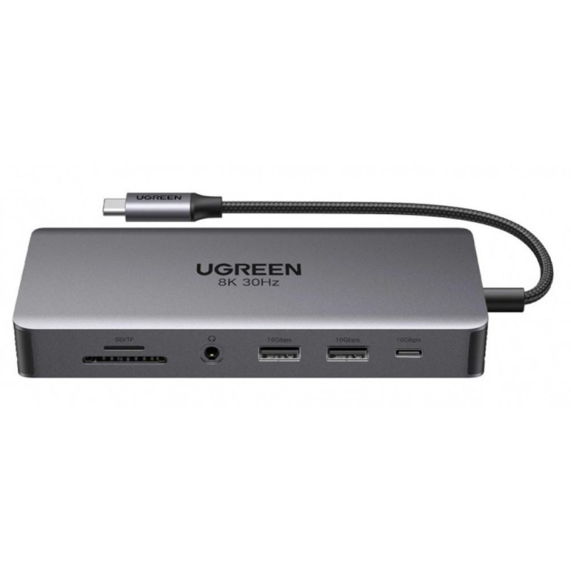 Ugreen USB-C Hub CM681 4x USB 2x HDMI DisplayPort RJ45 SD/TF AUX PD 100W gray (15978) (UGR15978)