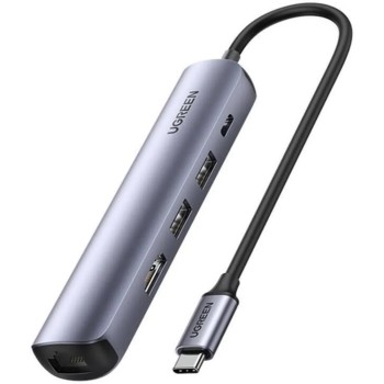 Ugreen Hub / Adapter CM418 USB-C to 2x USB HDMI 4K 30 Hz RJ45 1Gbps PD 100W gray (10919B) (UGR10919B)