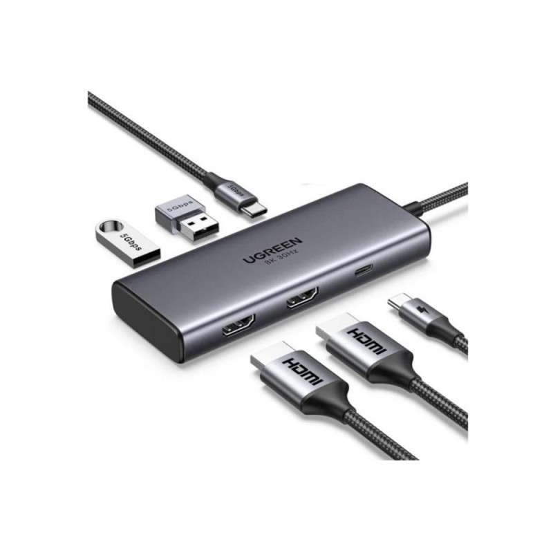 Ugreen Adapter 6w1 CM498 Hub USB do 2x USB-A 3.0 USB-C 3.0 2xHDMI PD (15852) (UGR15852)