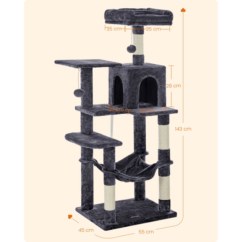 Feandrea Cat Tower, Height 143 cm, up to 4 Cats, σκούρο γκρί (PCT161G01) (FEAPCT161G01)