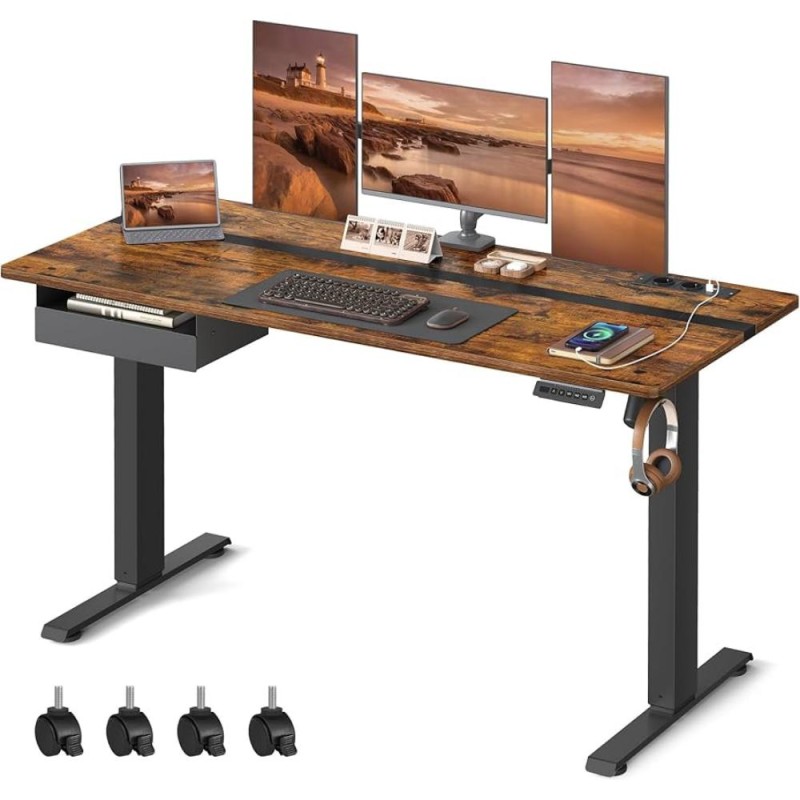 Songmics Μεταλλικό Ηλεκτρικά Ρυθμίζόμενο γραφείο 140 x 60 x 72-120 cm Ξύλινου Φινιρίσματος Χρώματος καφέ (LSD114X01) (SNGLSD114X01)