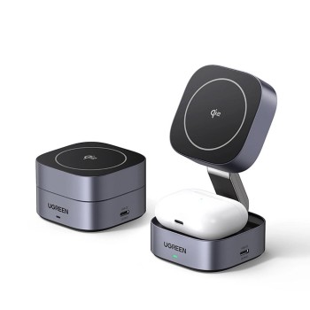 Ugreen Qi2 2-in-1 inductive charger W702 for Iphone AirPods 15W gray (35316) (UGR35316)