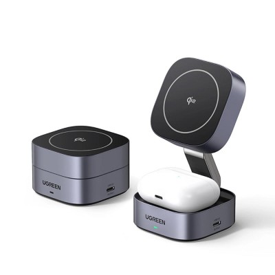 Ugreen Qi2 2-in-1 inductive charger W702 for Iphone AirPods 15W gray (35316) (UGR35316)