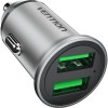 VENTION 2-Port USB (A+A) Car Charger (18W/18W) Gray Mini Style Aluminum Alloy Type (FFAH0) (VENFFAH0)