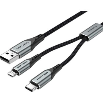 VENTION Nylon Braided USB 2.0 A Male to Type-C 3A & Micro B Male 2A Y-Splitter Cable 0.5M Gray Aluminum Alloy Type (CQGHD) (VENCQGHD)