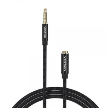 VENTION Cotton Braided TRRS 3.5mm Male to 3.5mm Female Audio Extension Cable 5M Black Aluminum Alloy Type (BHCBJ) (VENBHCBJ)