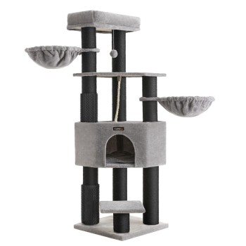 Feandrea Cat Tower, Height 160 cm, for large Cats, Gray-Black (PCT003W01) (FEAPCT003W01)