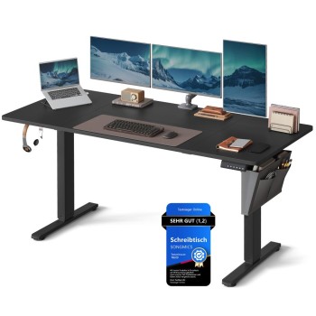 Songmics Μεταλλικό Ηλεκτρικά Ρυθμιζόμενο γραφείο σε Ύψος, 160 x 70 x 72-120 cm, Μαύρο (LSD136BZ01) (SNGLSD136BZ01)