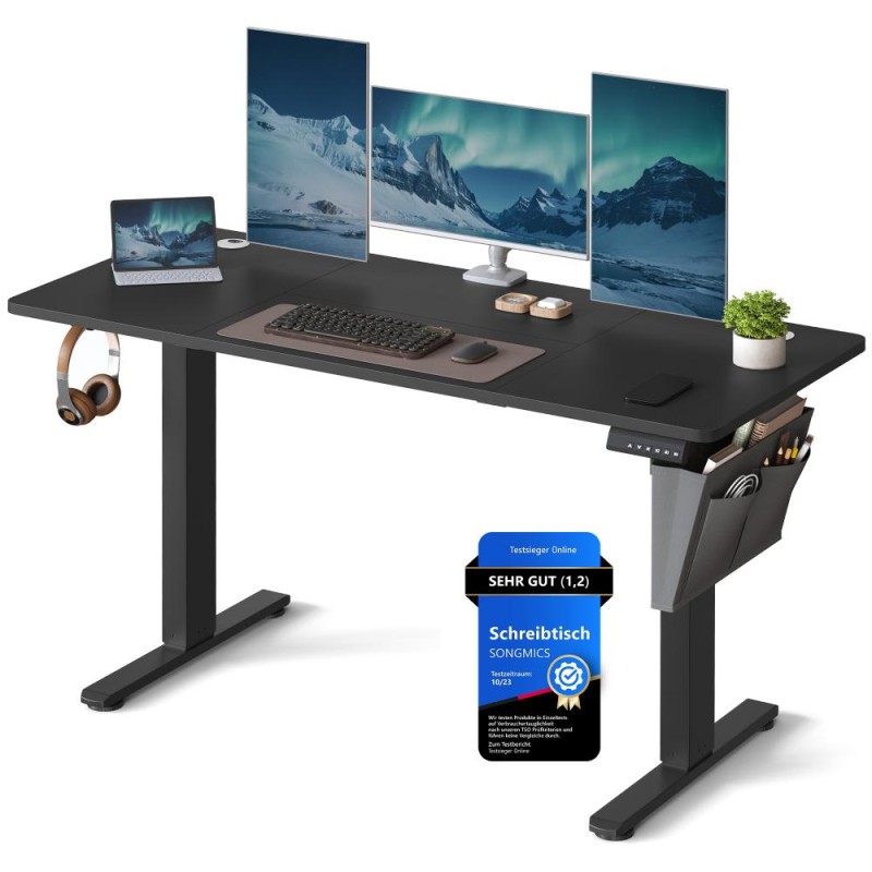 Songmics Μεταλλικό Ηλεκτρικά Ρυθμιζόμενο γραφείο σε Ύψος, 140 x 60 x 72-120 cm, Μαύρο  (LSD134BZ01) (SNGLSD134BZ01)