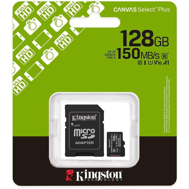 Kingston Micro SD 128GB Cl10 Canvas S.Plus SDCS3/128GB +Ad.SD (SDCS3/128GB) (KINSDCS3-128GB)