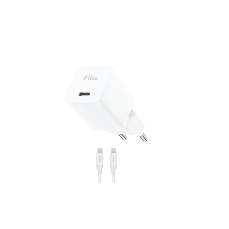 ttec SmartCharger GAN 30W PD Travel Fast Charger + USB-C - Lightning Cable 150cm White (2SCG30LB) (TTEC2SCG30LB)