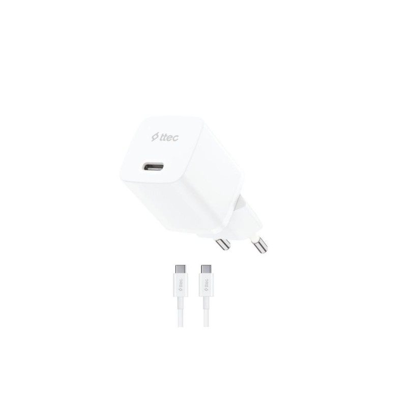 ttec SmartCharger GAN 20W PD Travel Fast Charger + USB-C - USB-C 60W Cable White (2SCG20CB) (TTEC2SCG20CB)