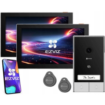 Ezviz HP7 2K House kit, Kit Θυροτηλεόρασης, 2 οθόνες 7'' για δύο οικίες, 6 RFID, 3MP, 2 καλωδίων, WiFi (EZVCS-HP73MP-FAMILYKIT)