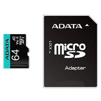 Adata microSD PremierPro 64GB UHS1 U3 V30 A2+adapter (AUSDX64GUI3V30SA2-RA1) (ADAAUSDX64GUI3V30SA2-RA1)