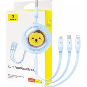 Baseus Καλώδιο 3σε1  USB σε USB-C/MicroUSB/Lightning 3.5A 1.1m Γαλάζιο (P10362900311-00) (BASP10362900311-00)
