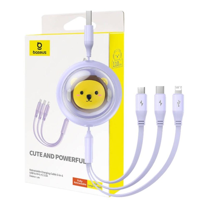 Baseus Καλώδιο 3σε1  USB σε USB-C/MicroUSB/Lightning 3.5A 1.1m Λιλά (P10362900511-00) (BASP10362900511-00)