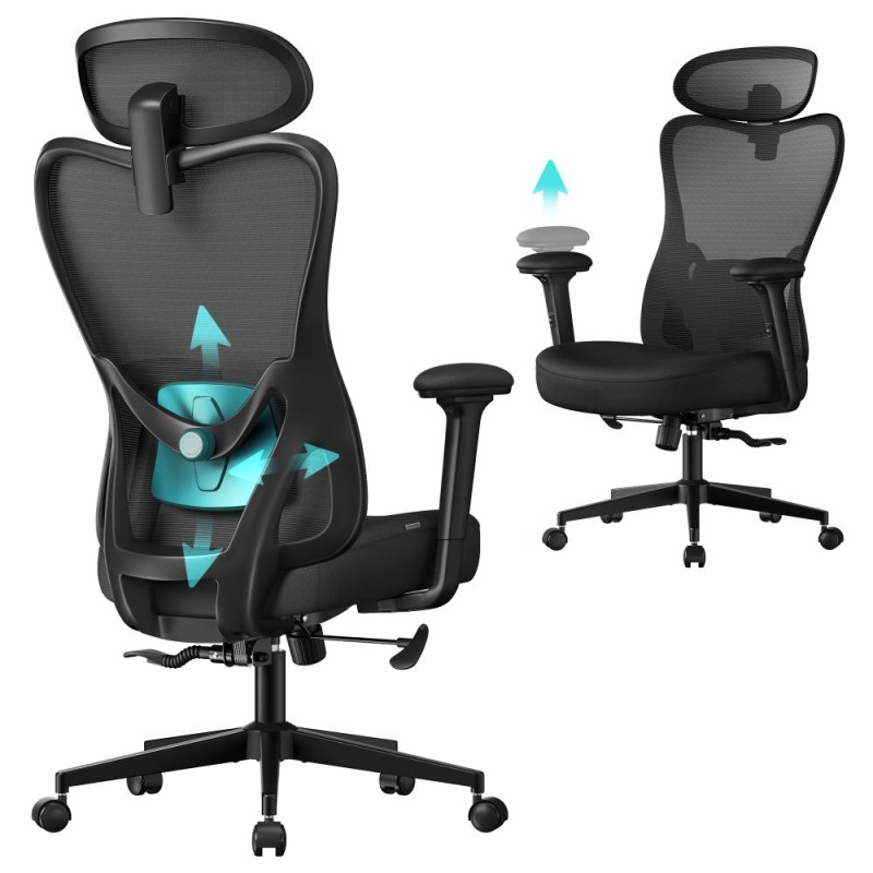 Songmics Εργονομική περιστρεφόμενη καρέκλα γραφείου 70 x 70 x 114-130 cm mesh, μαύρη (OBN066BH01) (SNGOBN066BH01)