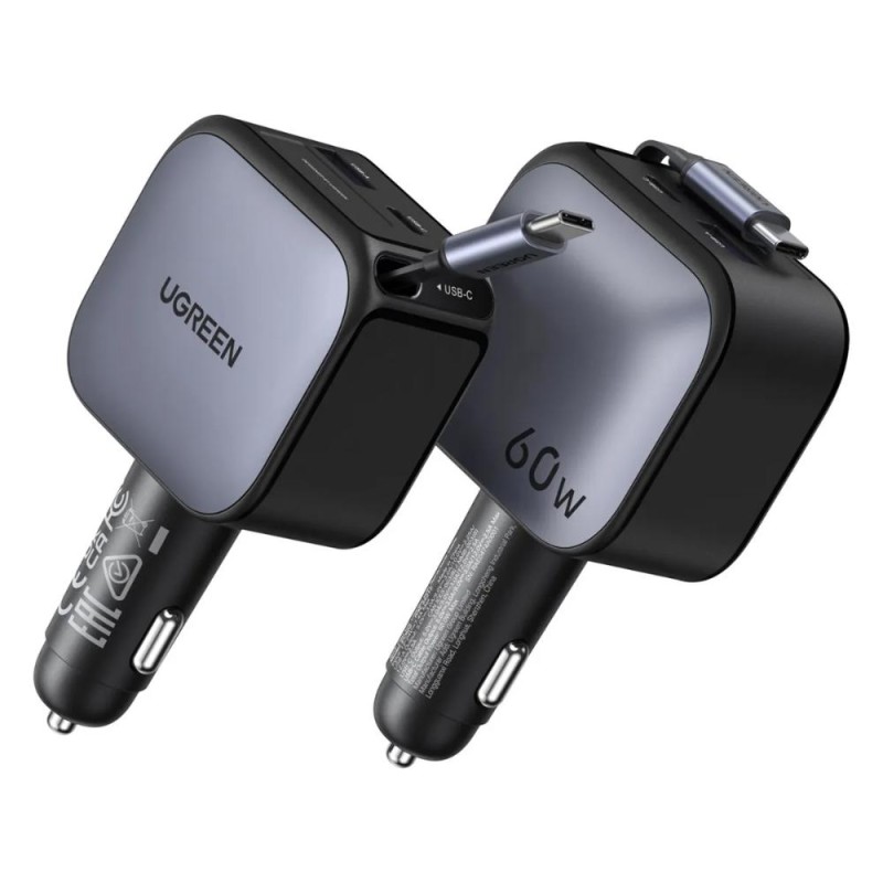 Ugreen EC602 Φορτιστής Αυτοκινήτου 60W 3A Γρήγορης Φόρτισης με Θύρες: 1xUSB 1xType-C (55212B) (UGR55212B)