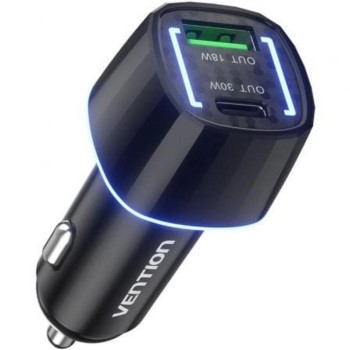 VENTION Two-Port USB C+A (30W+18W) Car Charger Black ABS Type (FFRB0) (VENFFRB0)