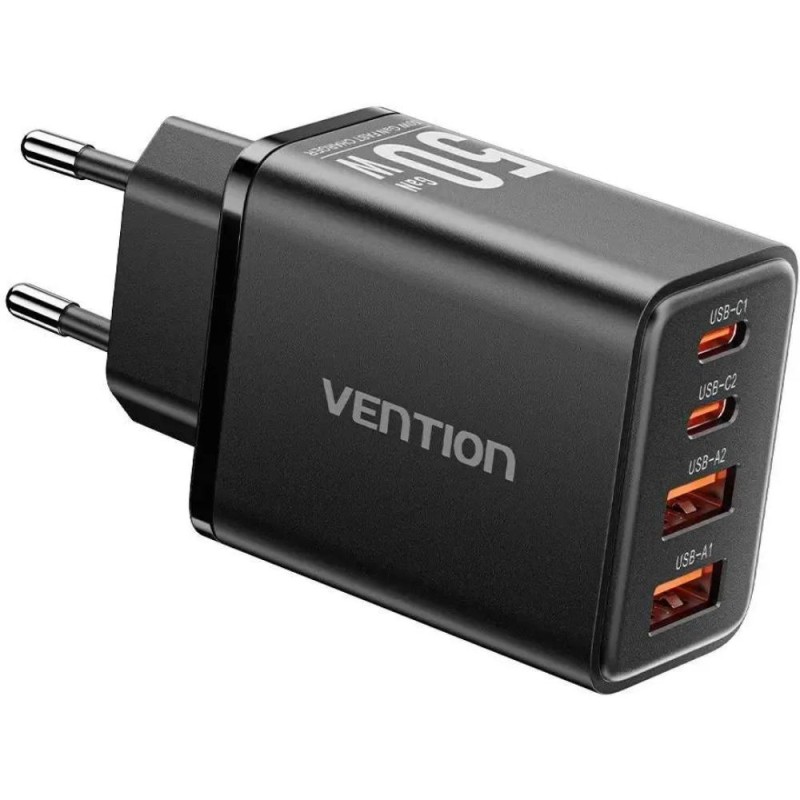 VENTION 4-Port USB (C + C + A + A) GaN Charger (30W/20W/18W/18W) EU-Plug Black (FCHB0-EU) (VENFCHB0-EU)