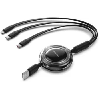VENTION 3-in-1 USB 2.0 Type-A Male to USB-C Male + USB-C Male + Lightning Male 3.5A Retractable Cable 1.1M Pink (TRJPBE) (VENTRJPBE)