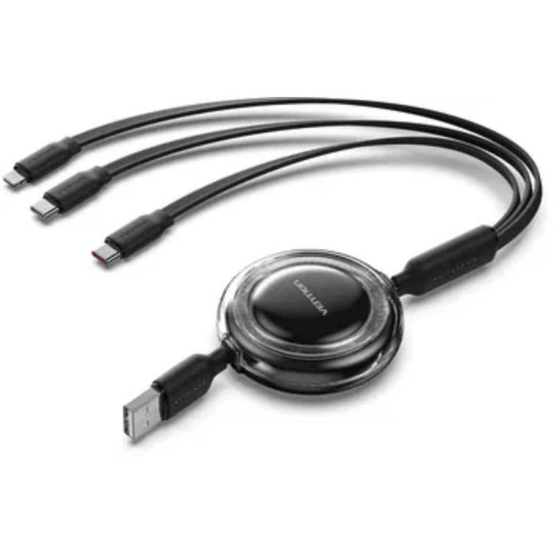 VENTION 3-in-1 USB 2.0 Type-A Male to USB-C Male + USB-C Male + Lightning Male 3.5A Retractable Cable 1.1M Pink (TRJPBE) (VENTRJPBE)