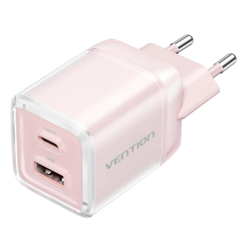 VENTION 2-Port USB (C + A) GaN Charger (70W/22.5W) with 5A USB-C to USB-C Cable (1M) EU-Plug Pink (TZ-FCGP0-EU) (VENTZ-FCGP0-EU)