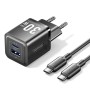 VENTION 2-Port USB (C + A) GaN Charger (70W/22.5W) with 5A USB-C to USB-C Cable (1M) EU-Plug Gray (TZ-FCGH0-EU) (VENTZ-FCGH0-EU)