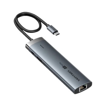 VENTION USB-C to HDMI/USB 3.2 Gen 1 Type-C/USB 3.0/USB 2.0/RJ45/SD/TF/TRRS 3.5mm/PD Docking Station 0.15M Gray Aluminum Alloy Type (TGVHB) (VENTGVHB)
