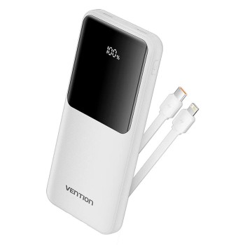 VENTION 20000mAh Power Bank (USB-C + USB-A) with Built-in Cable 22.5W White LED Display Type (XGYW0-40-TY) (VENXGYW0-40-TY)