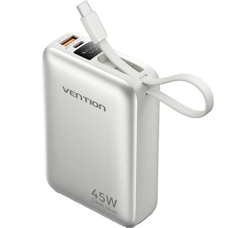 VENTION 20000mAh Mini Power Bank (USB-C + USB-C/USB-A) with Built-in USB-C Cable 45W Beige (FHGN0) (VENFHGN0)