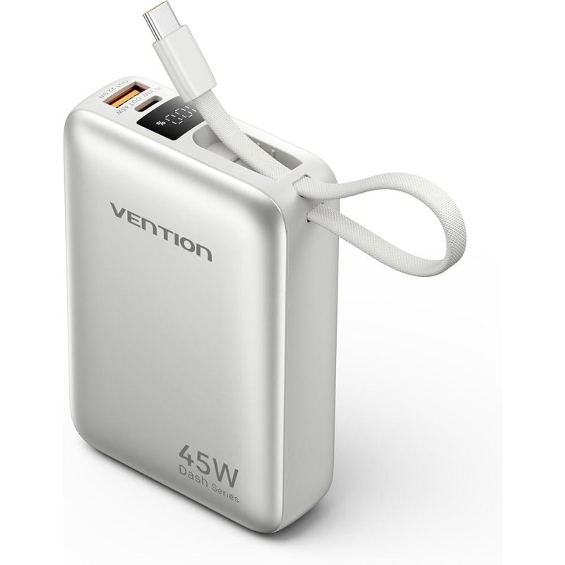 VENTION 20000mAh Mini Power Bank (USB-C + USB-C/USB-A) with Built-in USB-C Cable 45W Beige Universal Type (FHGN0-TY) (VENFHGN0-TY)